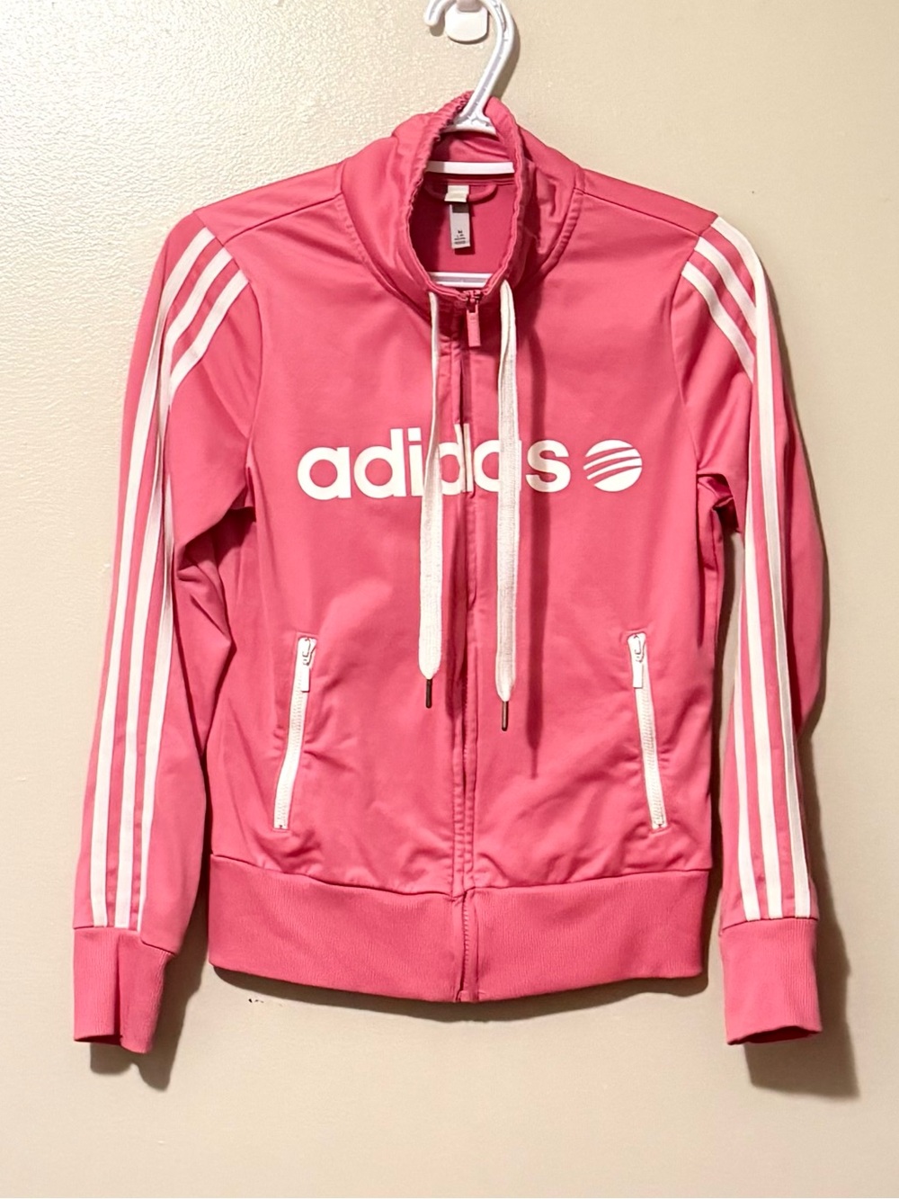 adidas Pink Full-Zip Track Jacket with White Stripes